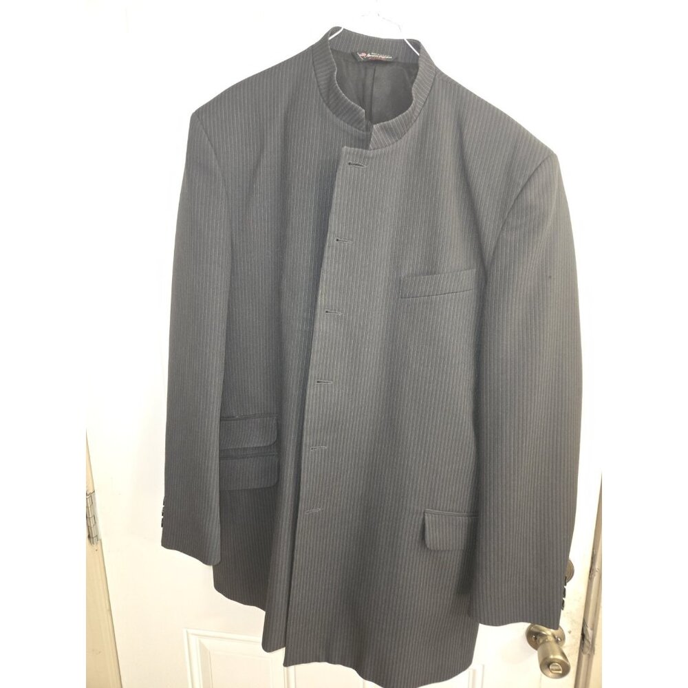 Vintage Tailored Mandarin Suit by Bonacci Suit 46 L Mens Pin Striped Suit